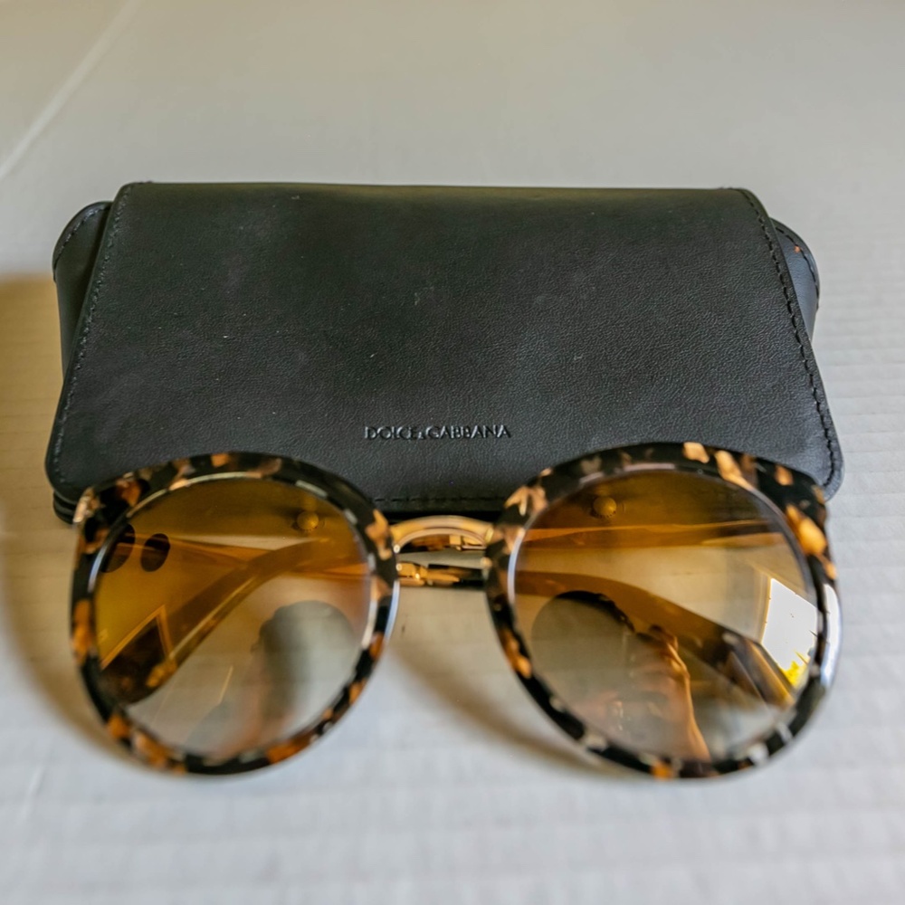 DOLCE & GABBANA Cube Black /Gold & Patterned Round Women's 52 mm Sunglasses - Picture 5 of 14